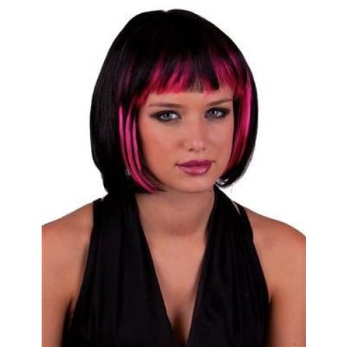 Funny Fashion Pruik Sexy Holly Zwart met Roze