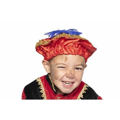 Haza Pieten baret Satijn Met Veer Rood