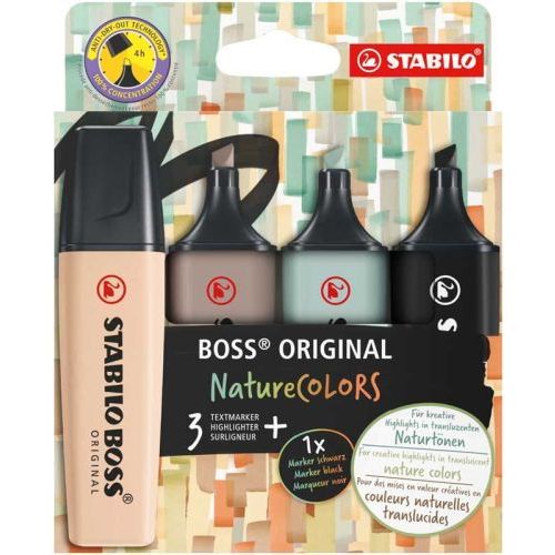 Stabilo Stabilo Boss Original Nature Etui 3 Kleuren + Zwart