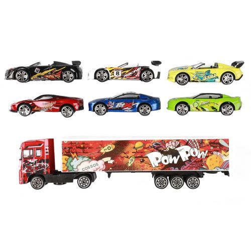 Toi-Toys Metal Vrachtwagen + 6 Raceauto's (21481Z) - B-Toys Keerbergen